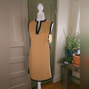 Butte Knit NOS Wool Tunic Top Overlay Dress Vintage 60s Navy Tan Small NWT